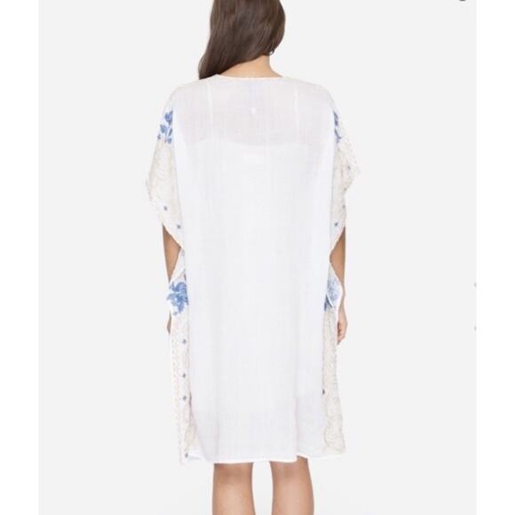 Johnny Was 3J Workshop White Blue Beige Embroidered Kaftan Dress Size Medium - Picture 4 of 10